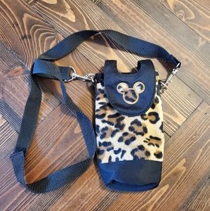 Disney Mickey Mouse Leopard Print Insulted Bottle Holder w/Strap Crossbody Purse